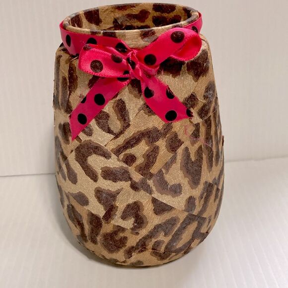 Makeup Brush Hair Brush Pen Pencil Display Cheetah Leopard Storage Jars Set of 2 - Picture 4 of 11